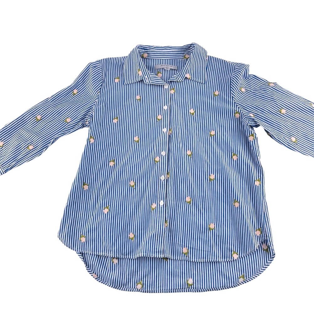 Marc New‎ York Womens Striped Button-Down Shirt With Embroidered Roses size med